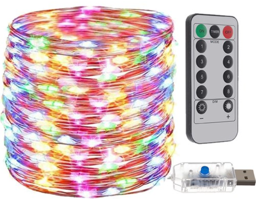 ISO TRADE Svetelná reťaz USB 300 LED farebná 30 m, diaľkové ovládanie