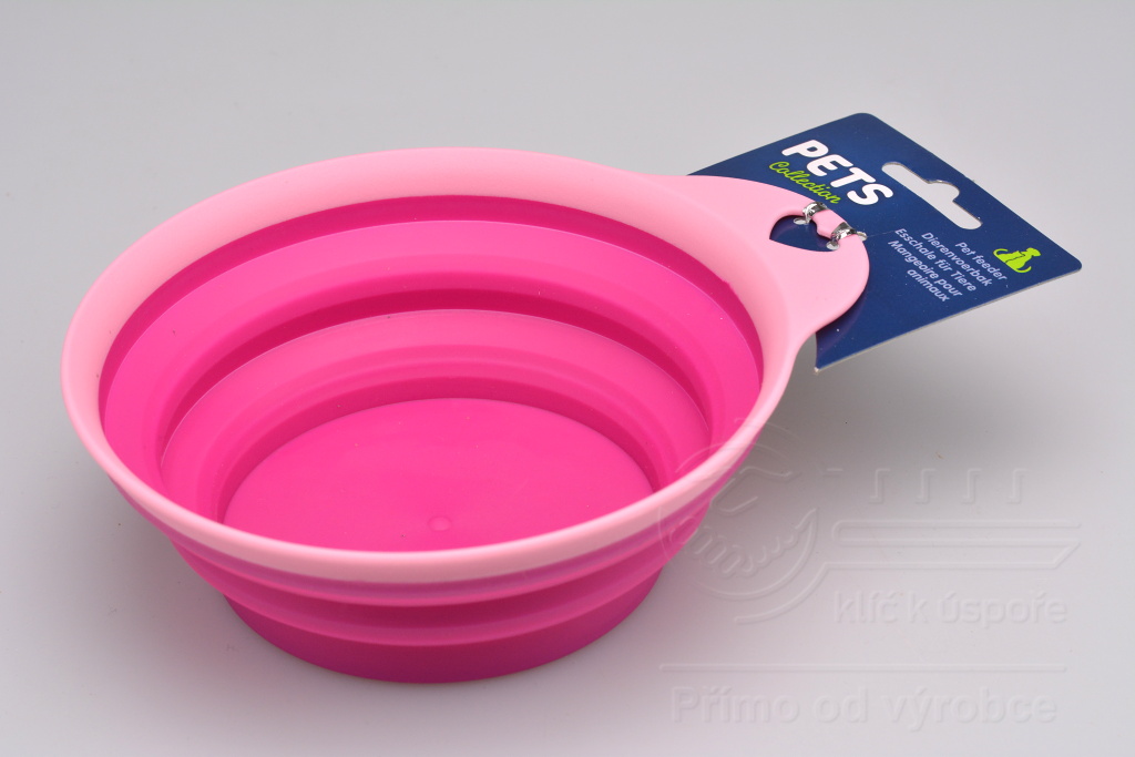 Skládací silikonová miska na pro psy a kočky - Růžová (15x5,5cm)