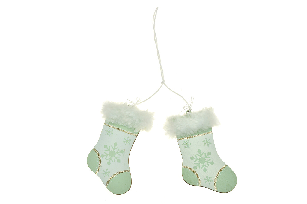 Fotografie Dřevěné vánoční ozdoby, ponožky, zelené