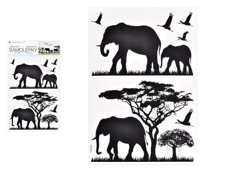 Fotografie Anděl samolepící dekorace 10475 černá sloni 24 x 42 cm Anděl Přerov