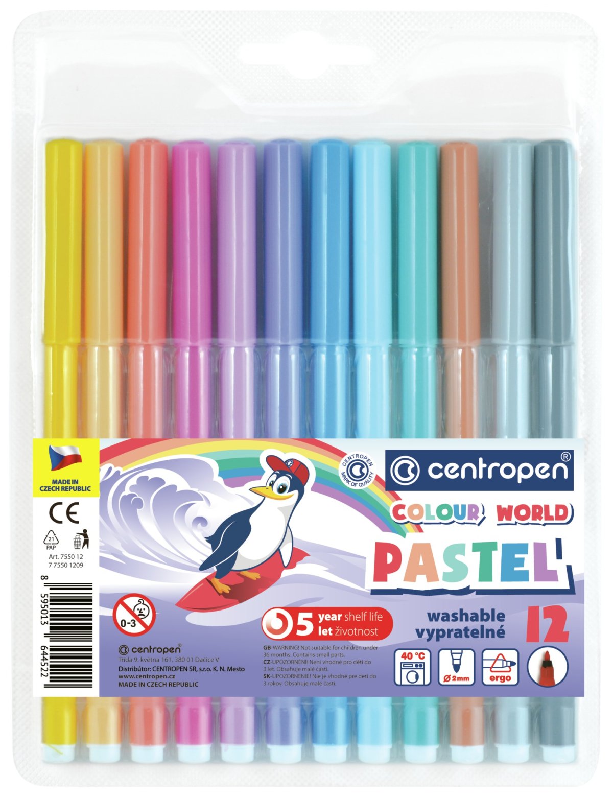 Centropen 7550 fixy pastel. sada 12 barev