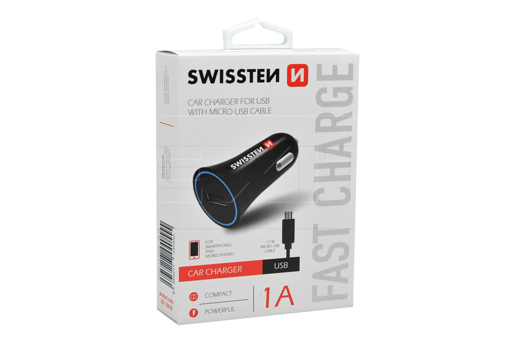 Fotografie Nabíječka mobilů do auta SWISSTEN 1A 1USB - Micro USB