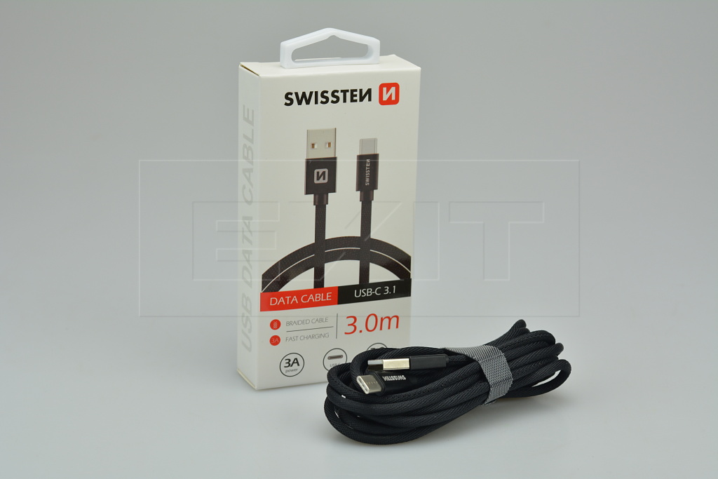 Fotografie Datový kabel Swissten Textile USB/USB-C, 3,0m, černý