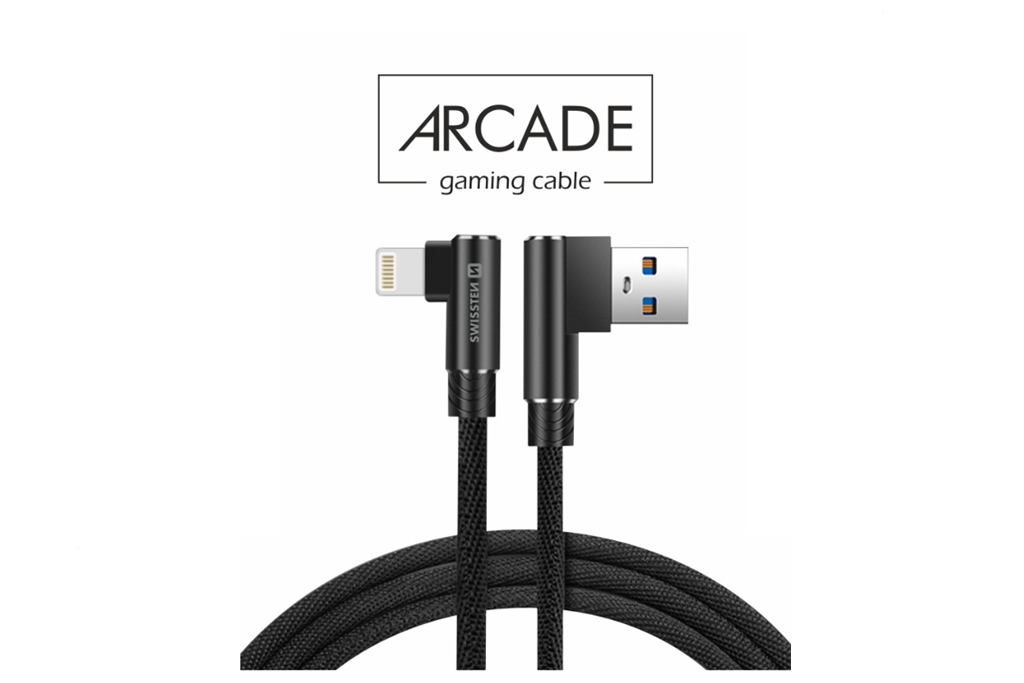 Fotografie Textilní datový kabel Swissten Arcade USB/Lightning 1,2m, černá
