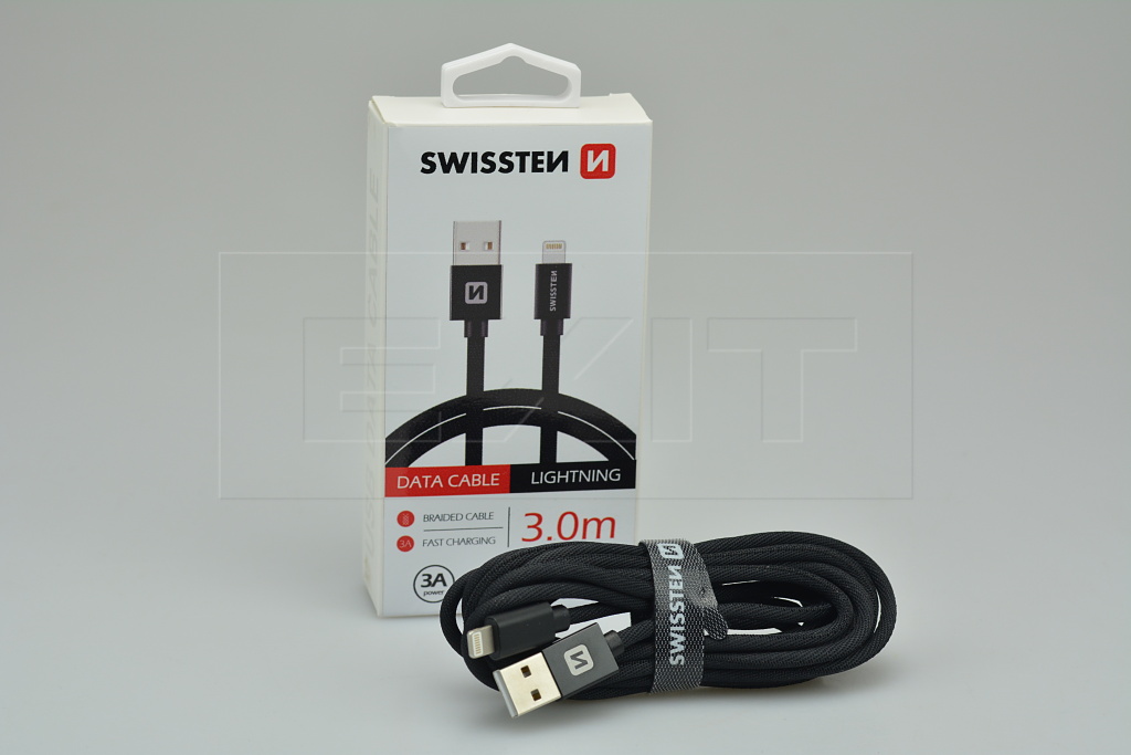 Fotografie Datový kabel Swissten Textile USB/Lightning, 3,0m, černý