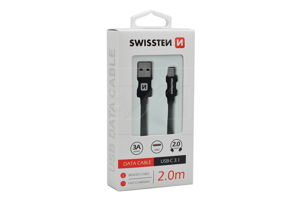 Fotografie Datový kabel Swissten Textile USB / USB-C, 2 M, black