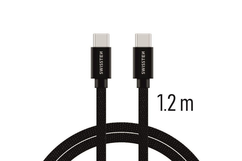 Datový kabel Swissten Textile USB-C / USB-C 1,2m černý