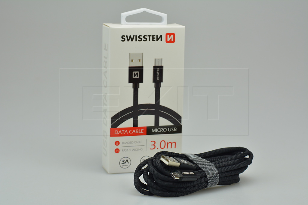 Fotografie Datový kabel Swissten Textile USB/MicroUSB, 3,0m, černý