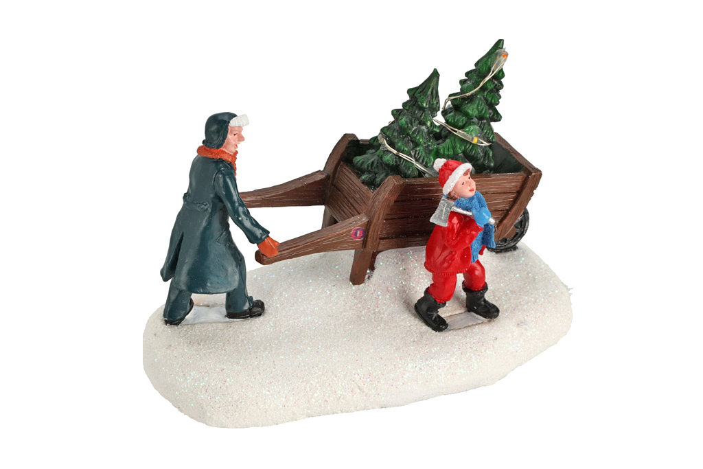 Vánoční stromek, pán, kluk - figurka vánoční vesnice 12,5 cm.
