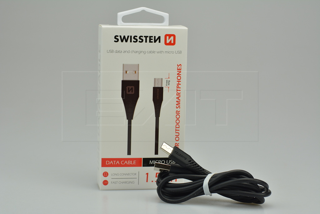Fotografie Datový kabel SWISSTEN USB / MICRO USB 1,5m black (9mm)