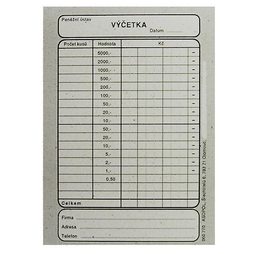 Výčetka A6 50 listů recy