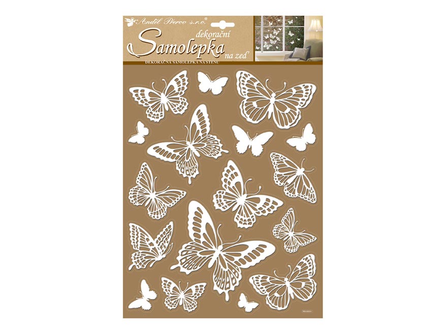 Samolepicí dekorace 10227 bílí motýli s glitry 41x28 cm
