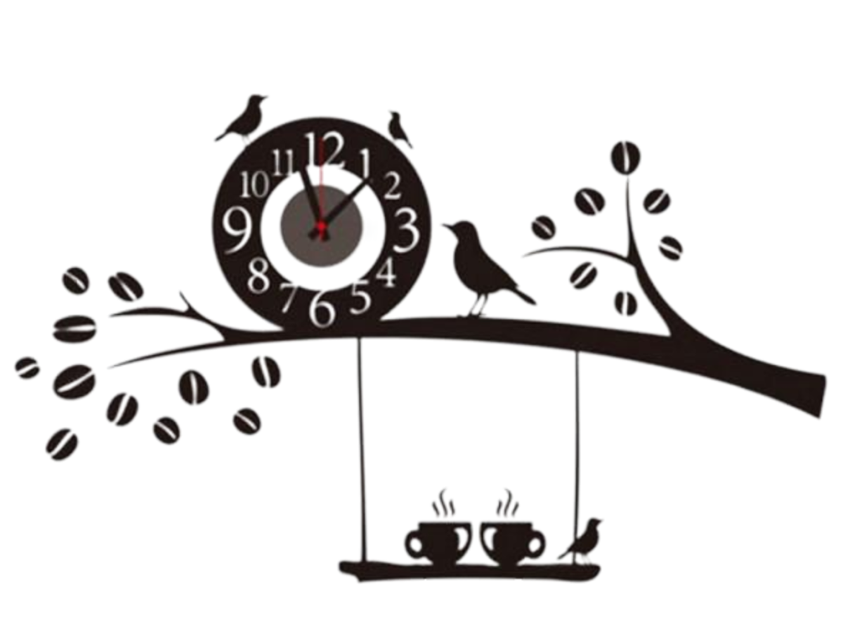Nalepovací nástěnné hodiny na zeď - ptáčci a káva