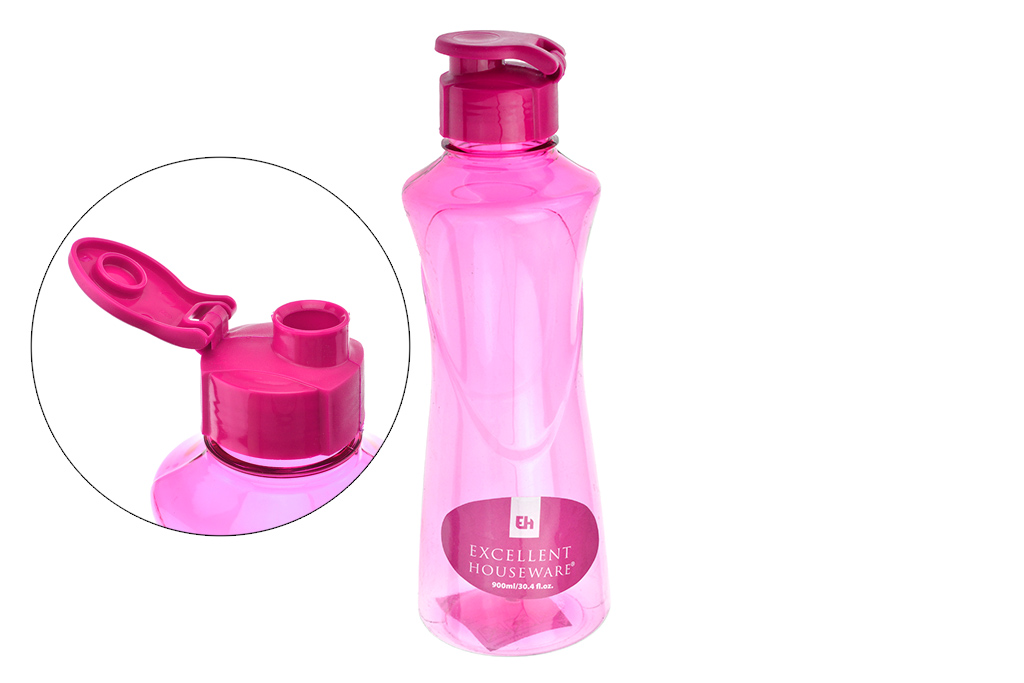 Fotografie Sportovní lahev na vodu 0,9l s krytem a nápitkem - Růžová