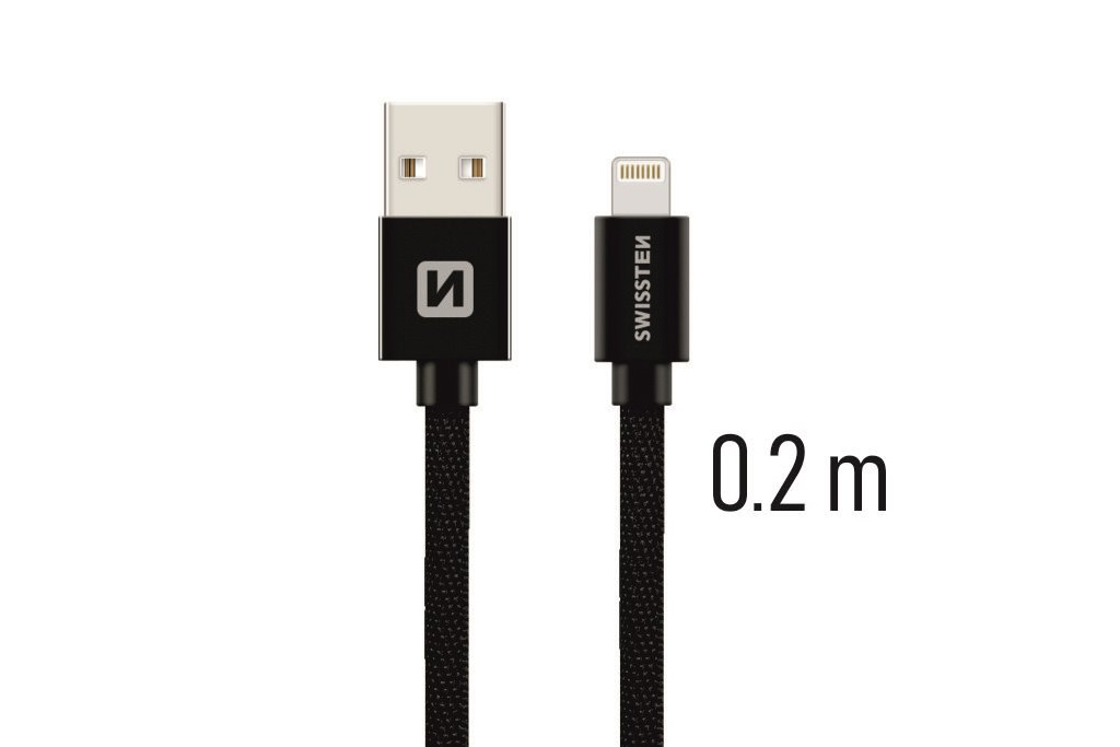 Fotografie Datový kabel Swissten Textile USB Lightning 0,2 M, black