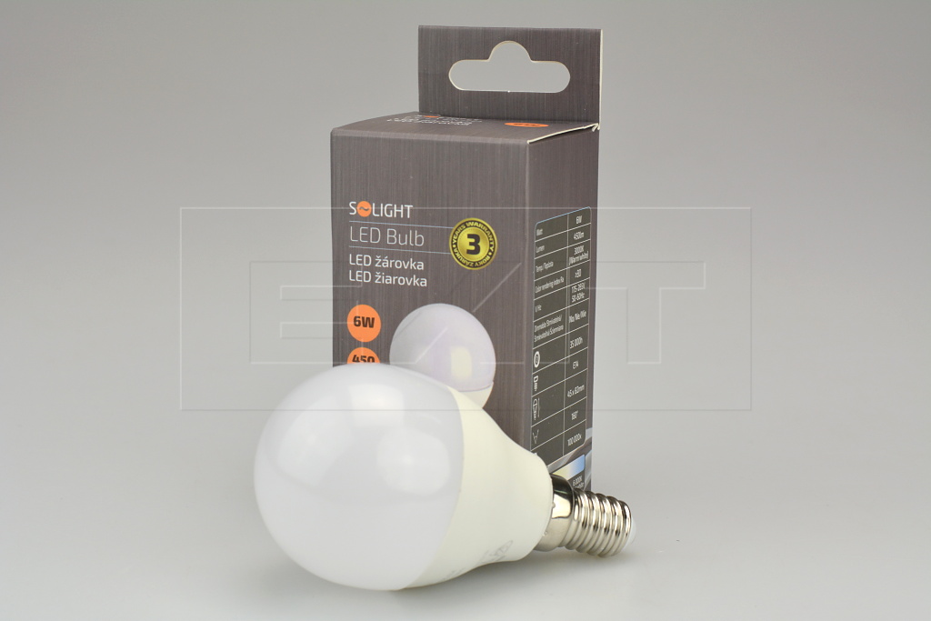 Fotografie Solight LED žárovka, miniglobe, 6W, E14, 3000K, 510lm, bílé provedení WZ416-1 Solight