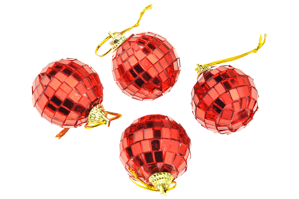 Fotografie Vánoční kouličky (4cm), disco koule, červené - Set 4ks