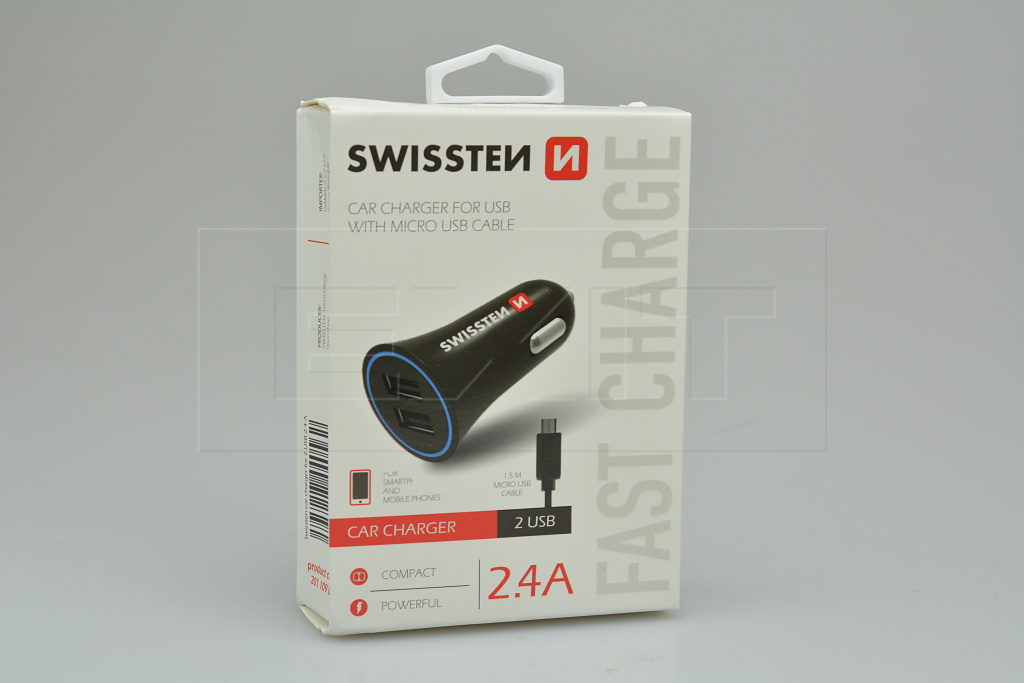 Fotografie Nabíječka do auta Adapter CL SWISSTEN 2x USB + kabel 2,4A, černá (BLISTR)