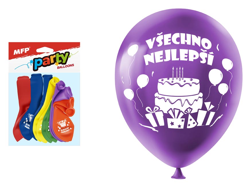 Fotografie MFP 8000128 balónek nafukovací 12ks sáček standard 23cm Všechno nejlepší mix