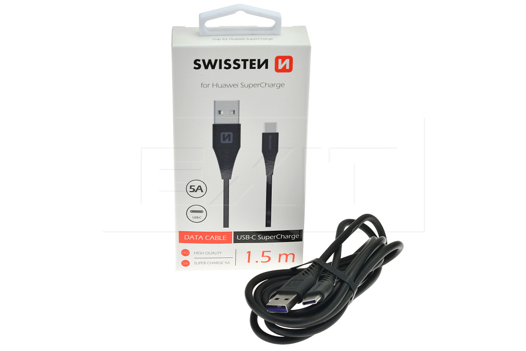 Fotografie Datový kabel SWISSTEN USB / USB-C SUPER CHARGE 5A 1,5m black