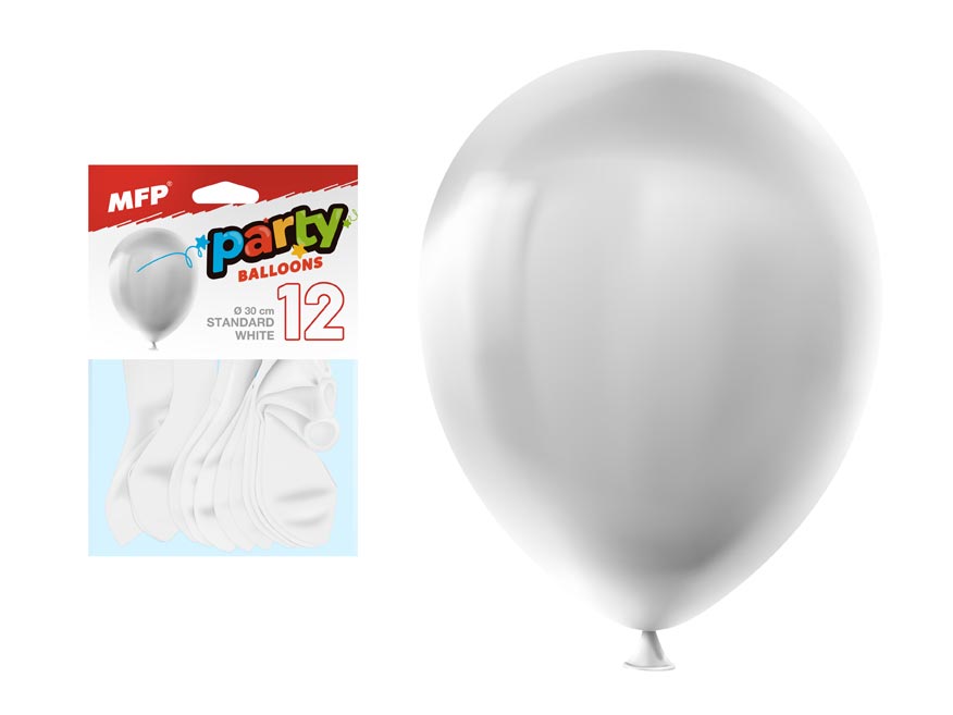 Fotografie balónek nafukovací 12ks sáček standard 30cm bílý 8000122
