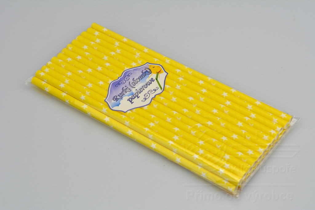 Fotografie Slámky na pití ze silného papíru (brčka) hvězdy 24ks - Žluté (19,5cm)