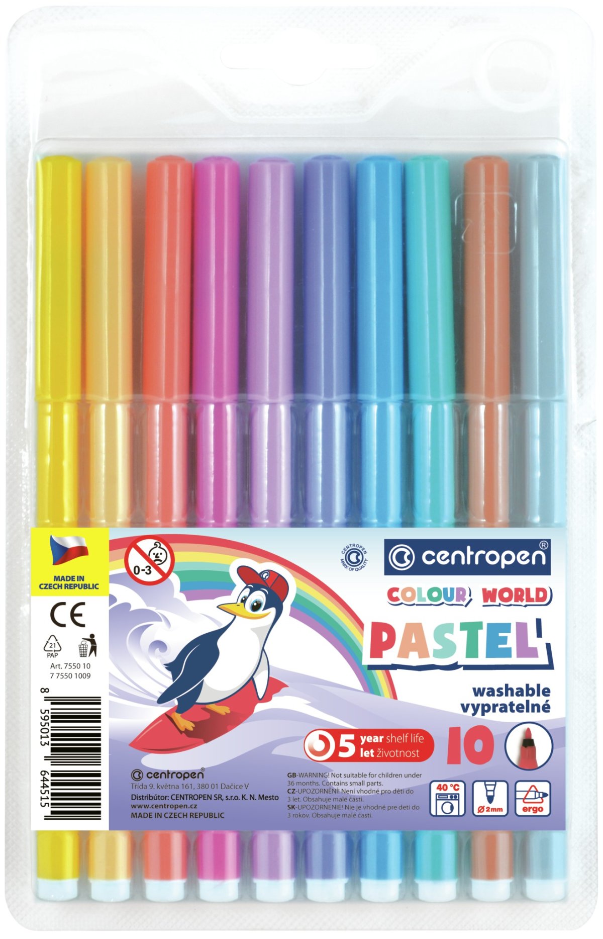 Centropen 7550 fixy pastel. sada 10 barev