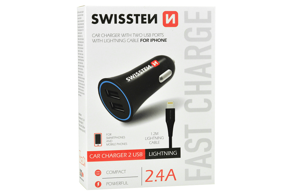Fotografie Swissten CL Adaptér 2,4A Power 2x USB + Kabel Lightning
