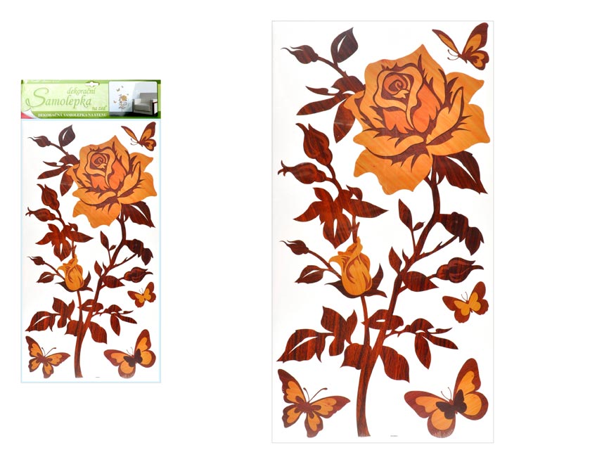 Samolepící dekorace 1346 růže s imitací dřeva, 69x32 cm