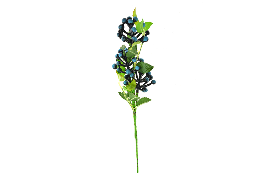 Fotografie Dekorační květina s bobulemi modrá - Zápich 32cm