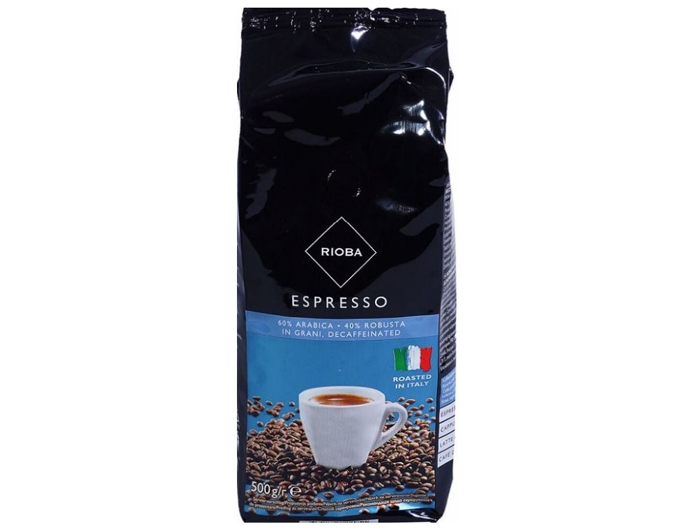 Rioba Espresso zrnková káva bez kofeinu 500g | kavakafe.cz | Káva a ...