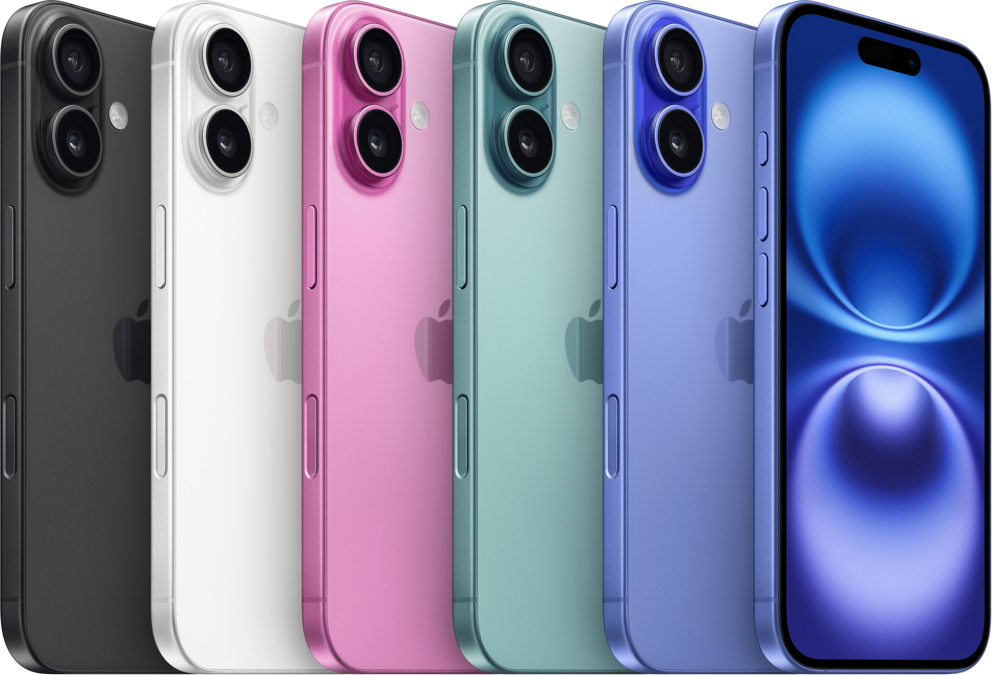 iPhone 16 a iPhone 16 Plus budou k dispozici v pěti výrazných barvách: černé, bílé, růžové, teal a ultramarínové. iPhone 16 a iPhone 16 Plus budou k dispozici v pěti výrazných barvách: černé, bílé, růžové, teal a ultramarínové.