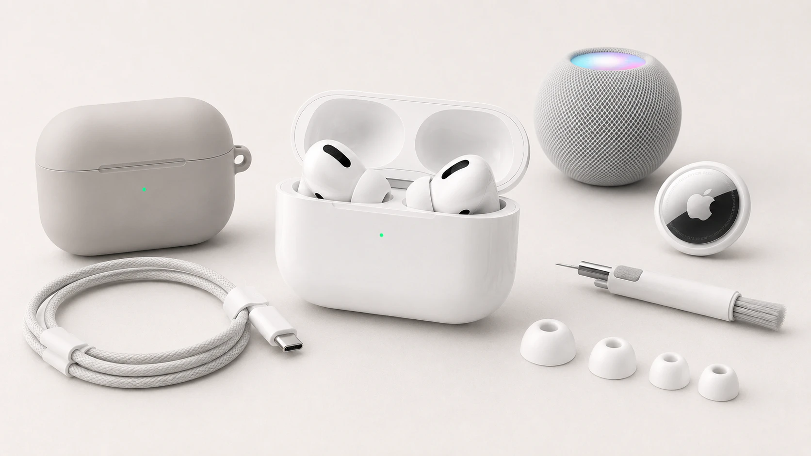 Apple příslušenství pro domácnost, cestování a každodenní používání Apple ekosystém pro poslech, domácnost, televizi a lokalizaci věcí