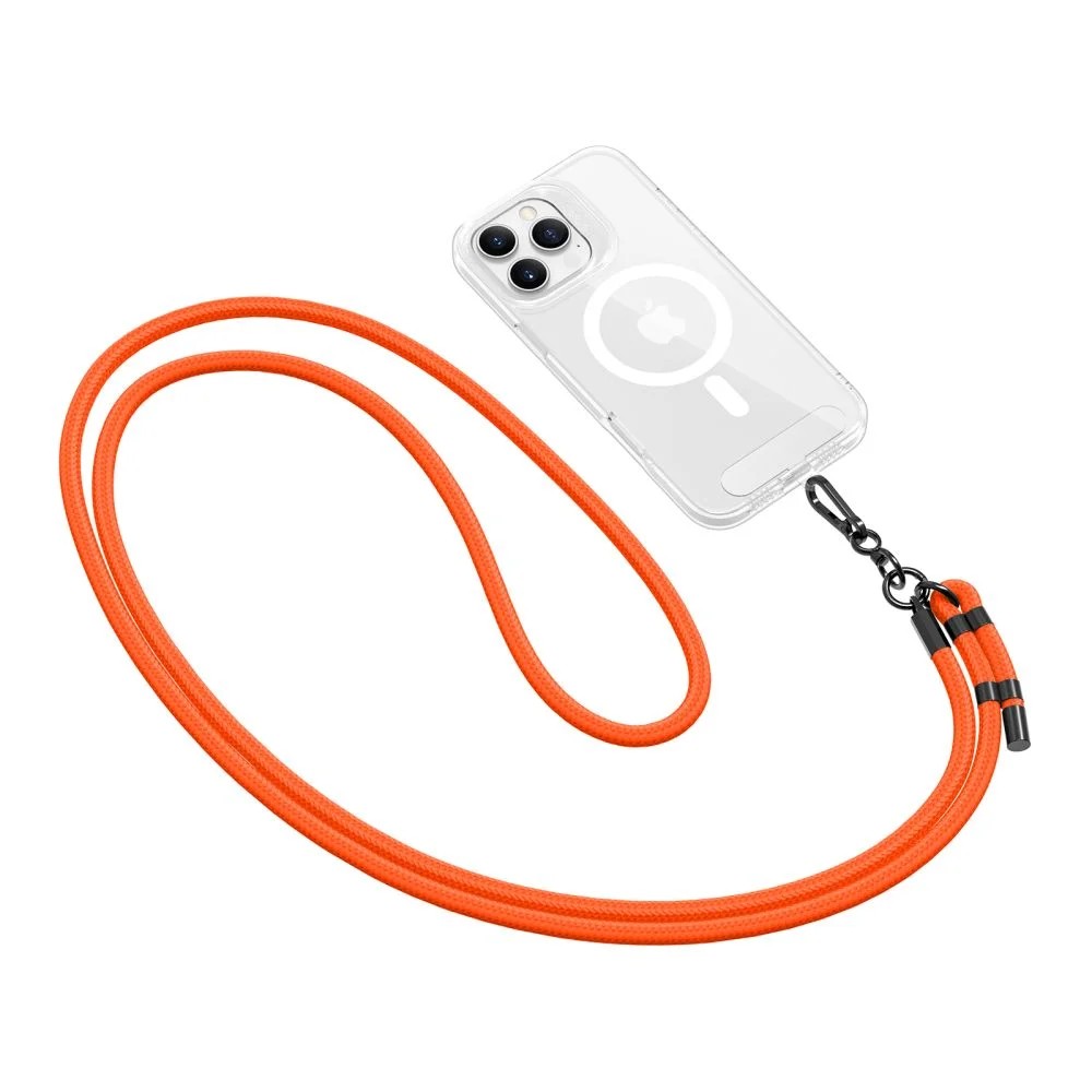 Jak funguje uchycení popruhu na telefon – vložka pod pouzdro (tag) a karabina Uchycení crossbody popruhu k telefonu – univerzální vložka pod pouzdro a karabina