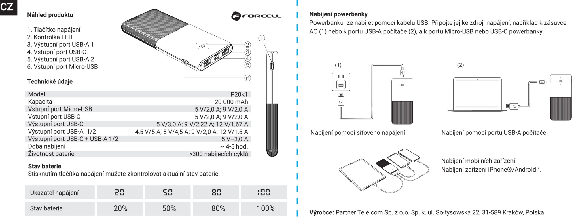 Návod k použití FORCELL F-ENERGY P20k1