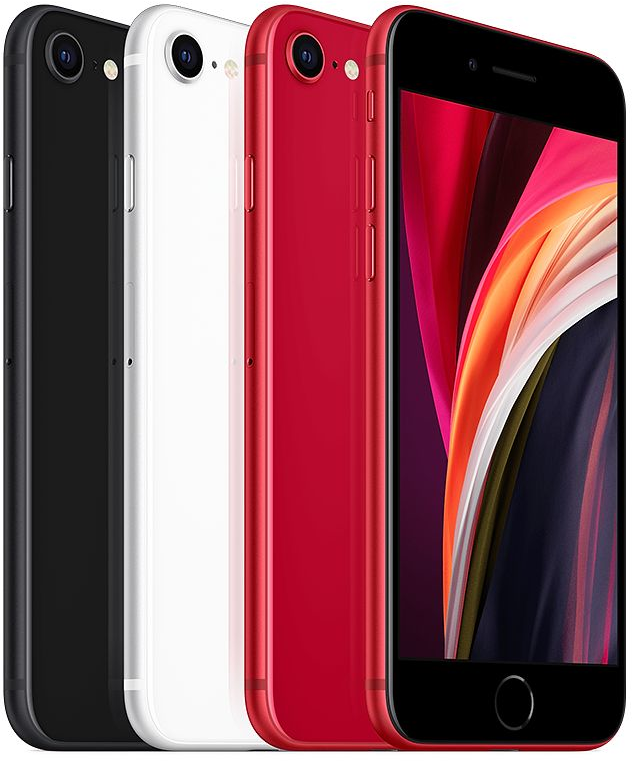 Mobilní telefon Apple iPhone SE 2020 ve všech barvách.