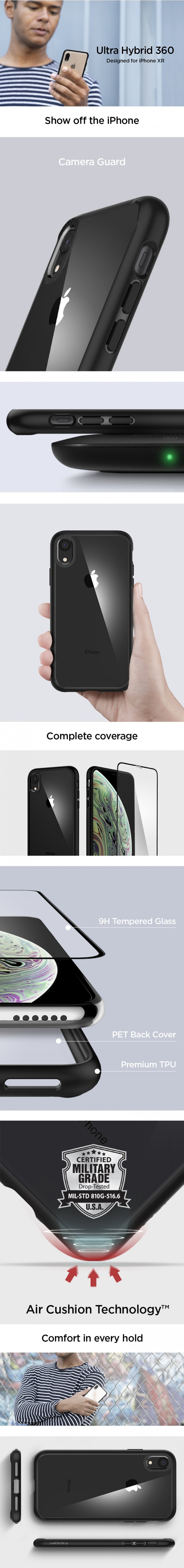 Vlastnosti obalu, krytu a pouzdra Spigen Ultra Hybrid 360 pro Apple iPhone XR.