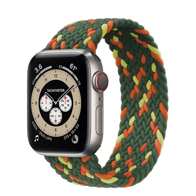 Řemínek iMore Braided Solo Loop Apple Watch Series 4/5/6/SE 44mm - zelený/oranžový/žlutý (XS)
