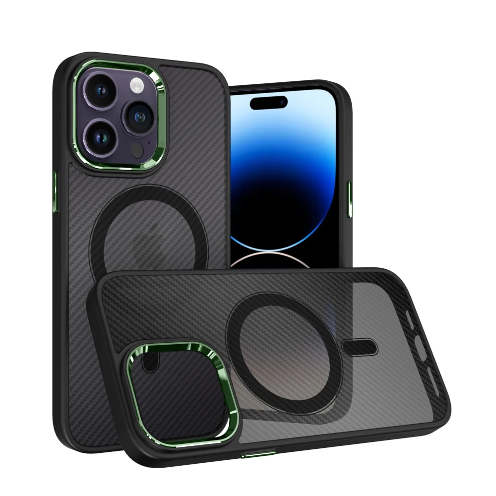 Tel Protect Magnetic Carbon Case Iphone 15 Pro Max - Černé-zelené
