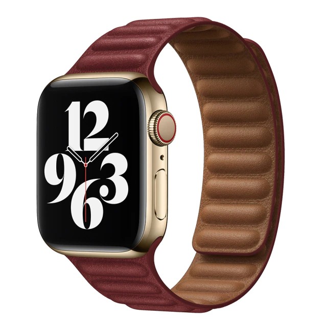 iMore Řemínek Kožený tah Apple Watch Series 9/8/7 (45mm) - vínově červený