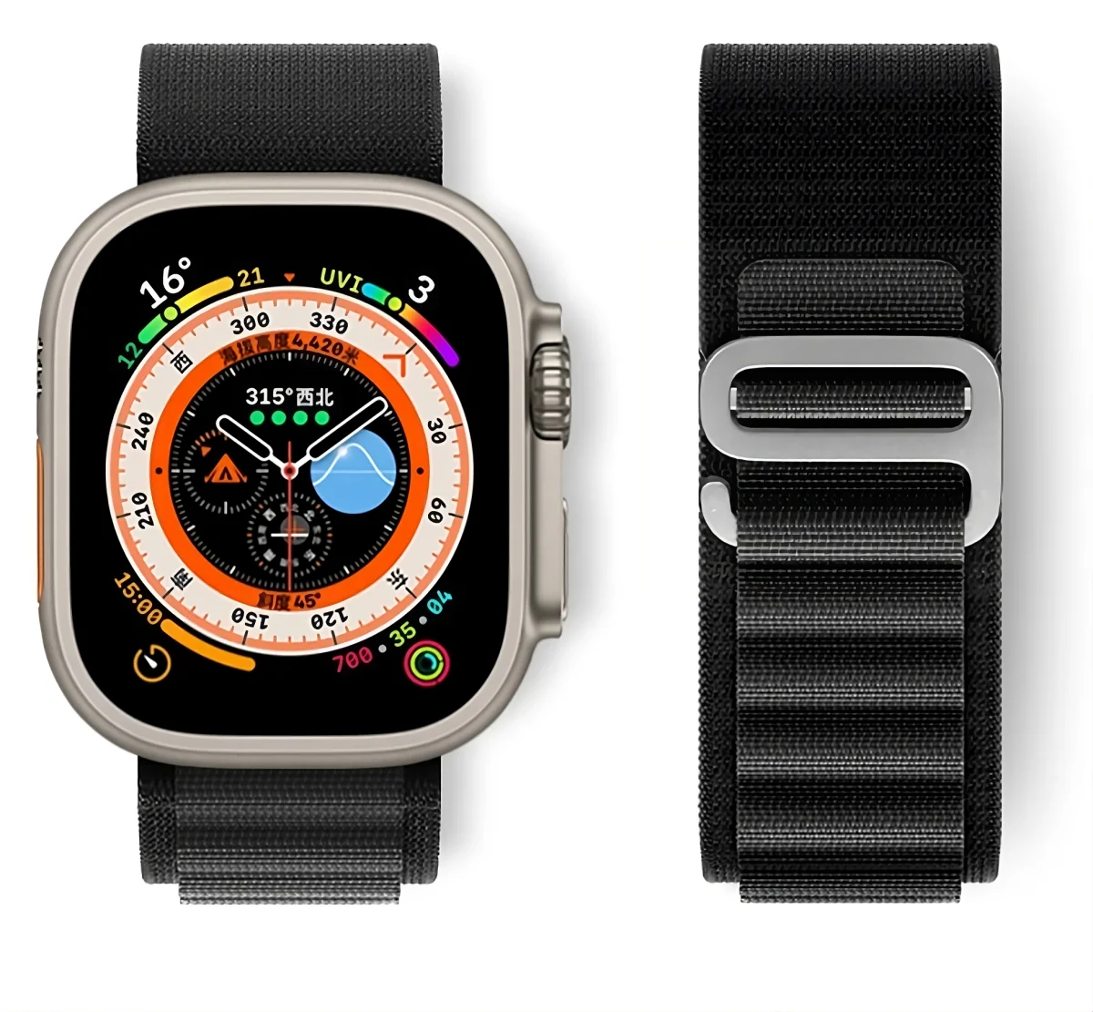 iMore Řemínek Alpský tah pro Apple Watch Series 9/8/7 (41mm) - Černý / Šedý