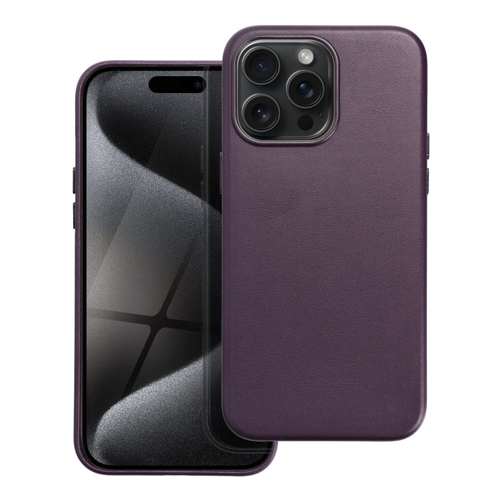 Pouzdro Leather Mag Cover na iPhone 15 Pro - Tmavě fialové