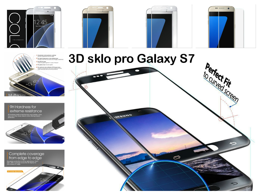 3D Tvrzené sklo 9H na celý displej pro Galaxy S7 3D Tvrzené sklo 9H na celý displej pro Galaxy S7