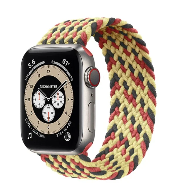 Pletený navlékací řemínek pro Apple Watch Ultra 1/2 49mm - červený/černý/žlutý (XS)