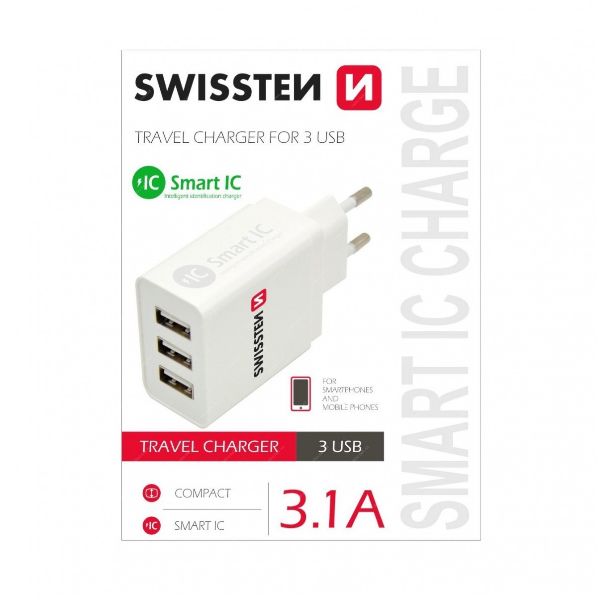 Swissten síťový adaptér Smart IC 3x USB 3,1A Swissten síťový adaptér Smart IC 3x USB 3,1A