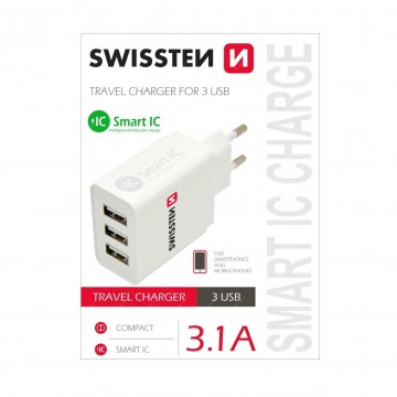 Swissten síťový adaptér Smart IC 3x USB 3,1A Swissten síťový adaptér Smart IC 3x USB 3,1A
