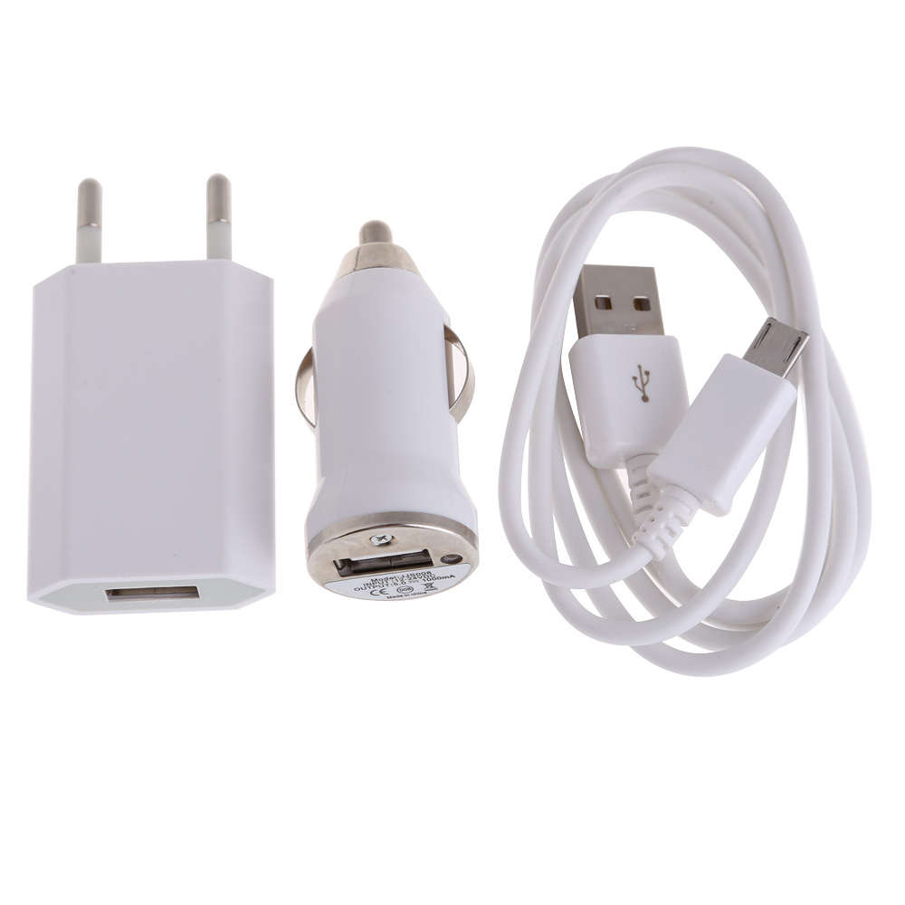 Univerzální nabíjecí sada 3v1: Nabíječka + nabíječka do auta + micro USB kabel Univerzální nabíjecí sada 3v1: Nabíječka + nabíječka do auta + micro USB kabel