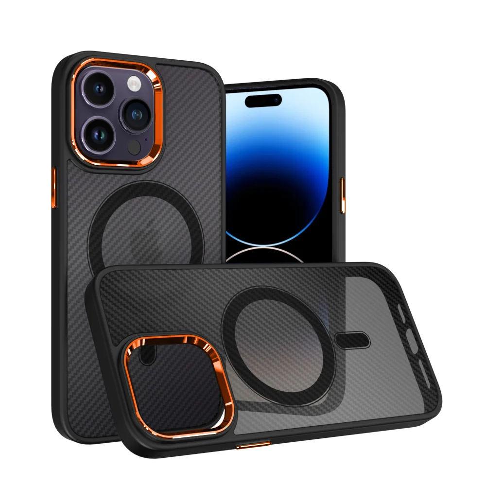 Tel Protect Magnetic Carbon Case Iphone 15 Pro - Černé-oranžové