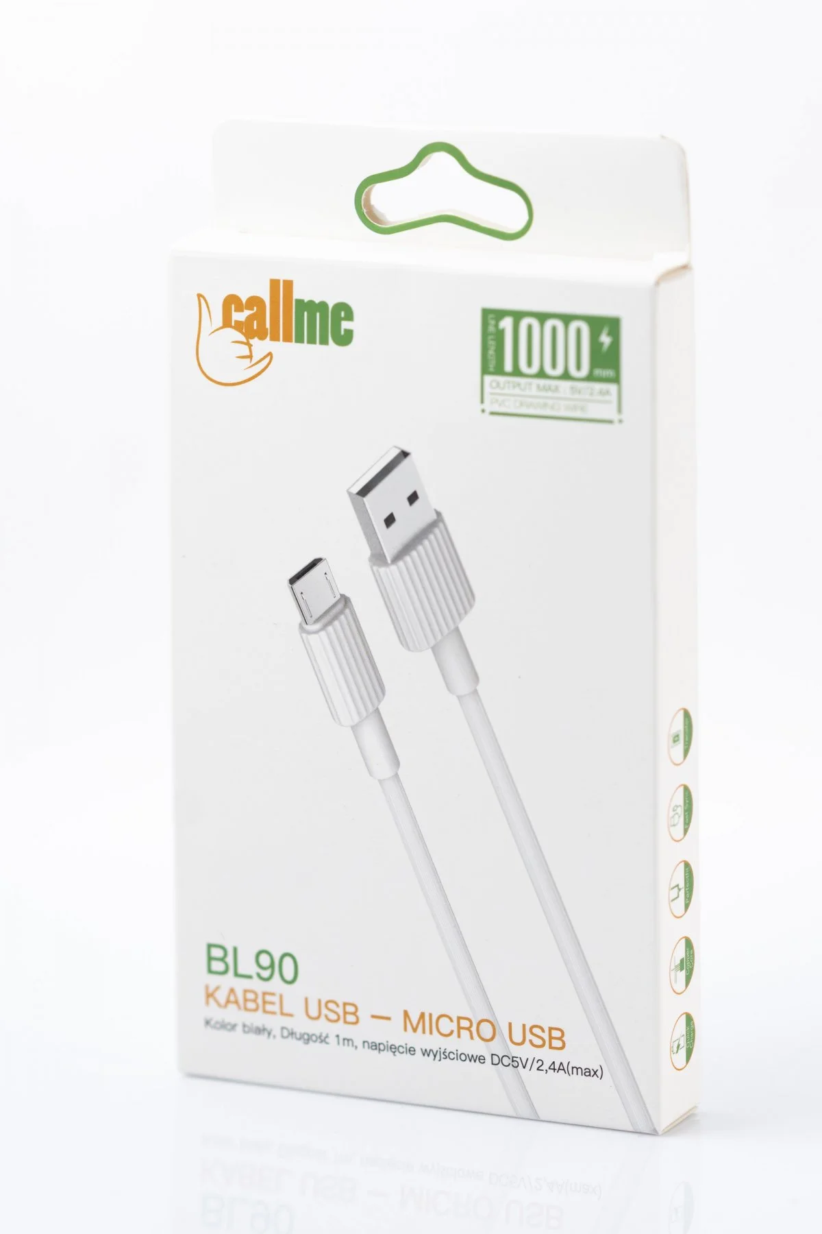 Kabel Callme BL90 USB-A - micro USB 1m bílý