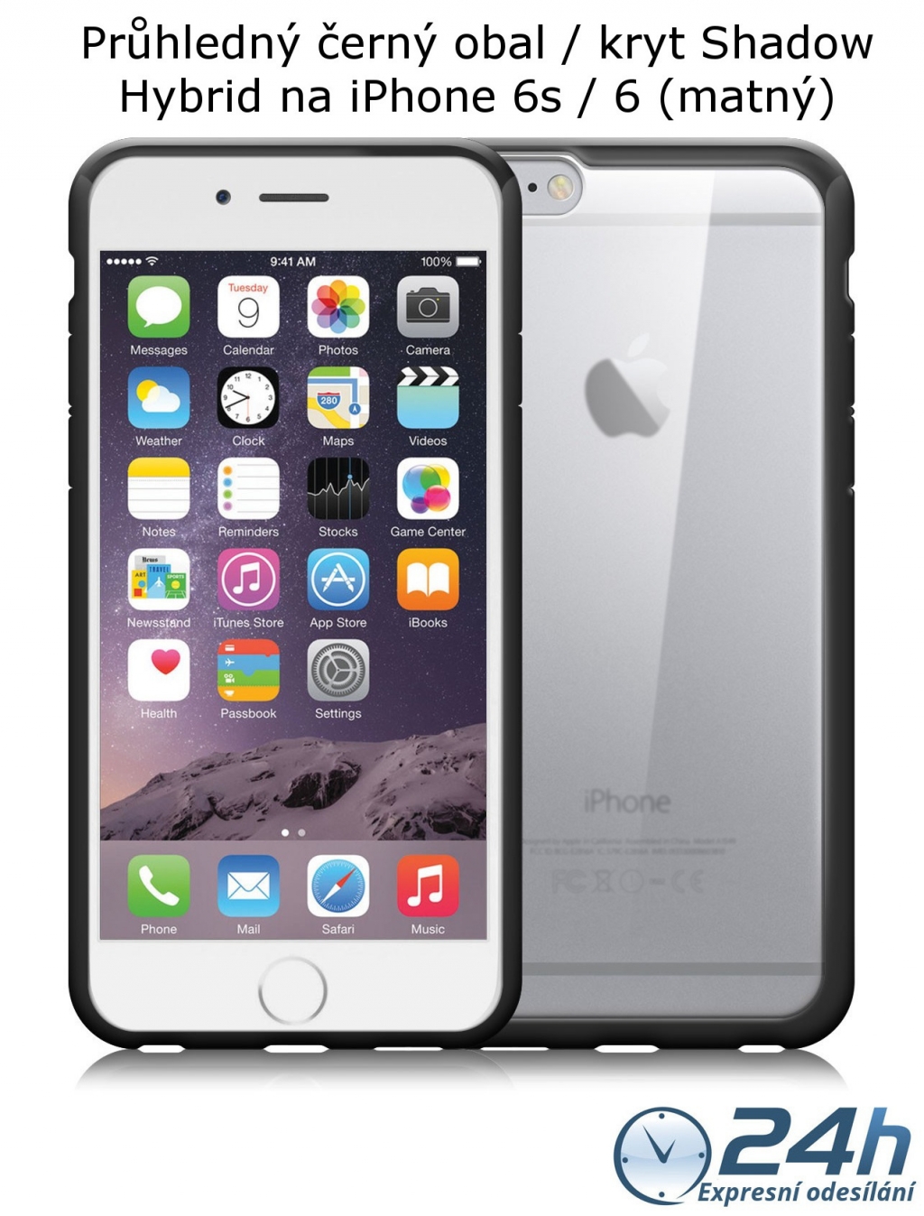 Černý matný obal / kryt Shadow Hybrid na iPhone 6s / 6 (průhledný)